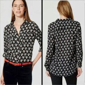 LOFT Button Down Squirrel Print Semi-Sheer Blouse